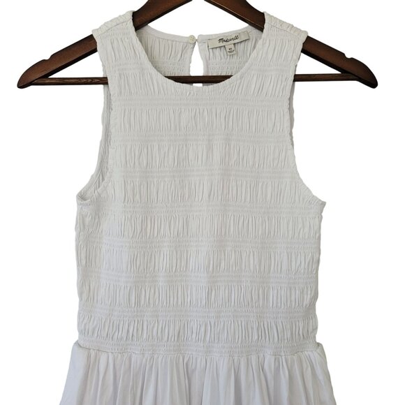 Madewell The Melody Bubble-Hem Smocked Midi Dress in Poplin Size XS White NWOT - Picture 5 of 10
